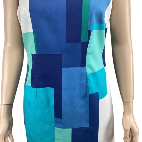 Chetta B Sleeveless Lined Dress Size 6 White Blue Wedding Guest Summer Spring - Picture 5 of 8